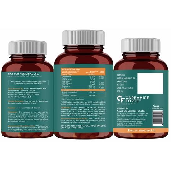 Carbamide Forte Bio Moringa Tabletten mit 1000mg Moringa Blätter Extrakt | Meerrettichblätter Pulver Tabletten für Immunität, Verdauung | 60 Veg Tabletten