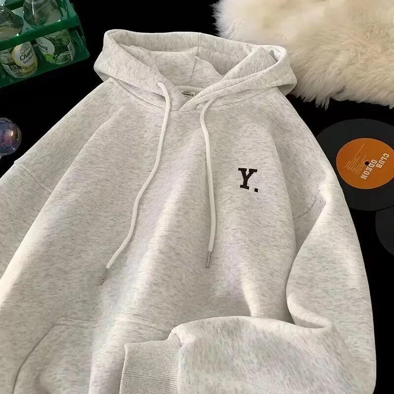 

Толстовка с капюшоном из бархата «Серебристая лиса» в корейском стиле с принтом букв для женщин и мужчин - Повседневная осенне-зимняя куртка Fleece Lined - White/Grey [100% Cotton]