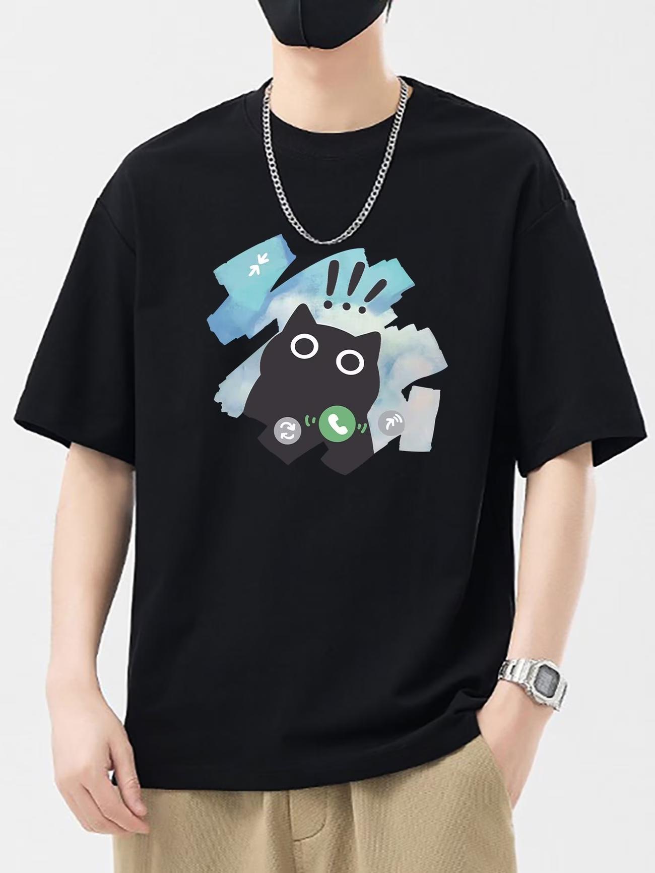 

Cute Cat Phone Call Print TShirt Unisex Creative Graphic Tee Summer Fashion Casual Short Sleeve Top Hip Hop Streetwear TShirt 4XL