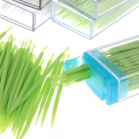 Tragbare Zahnstocher aus Kunststoff, 50er-Packung, grün, geruchlos, Zahnstocher für den Mund