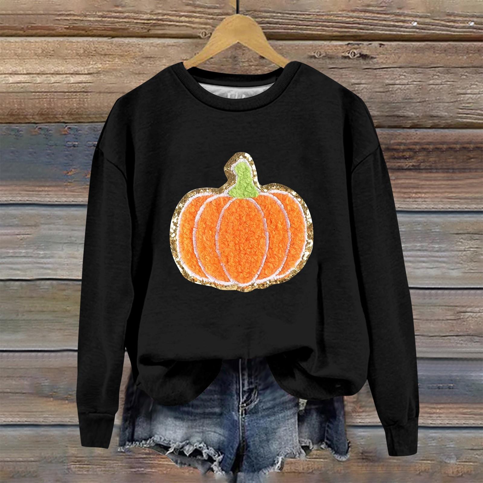 

Женская мода Хэллоуин с длинным рукавом с принтом Свободная толстовка с круглым вырезом Топ XL чёрный