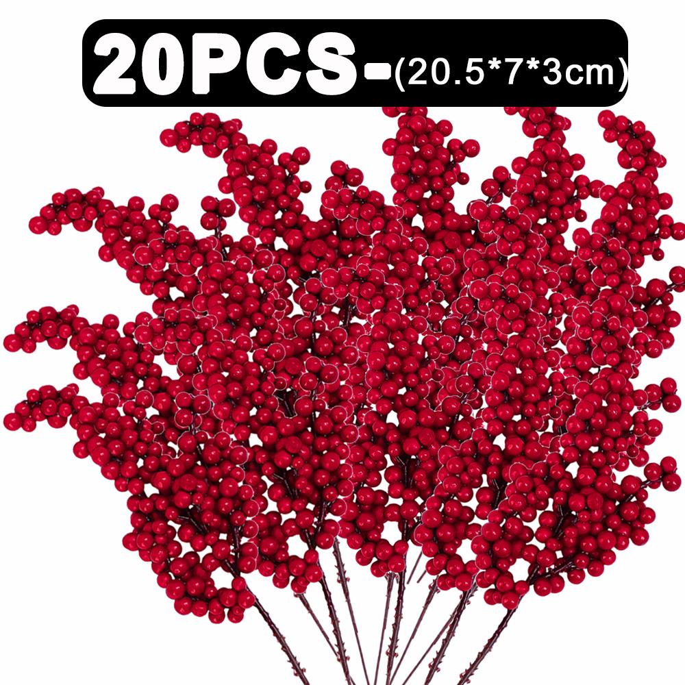 50-1PCS Artificial Red Berries Branches Christmas Simulation Flower Fruit Cherry DIY Wreath Xmas Tree New Year Party Decorations