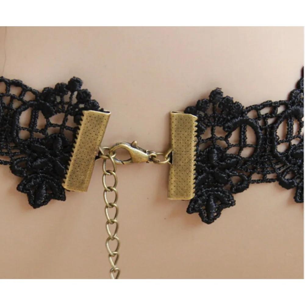 Gothic Crystal Black Lace Neck Choker Necklace for Women Vintage Victorian Steampunk Bracelet Jewelry For Halloween Party