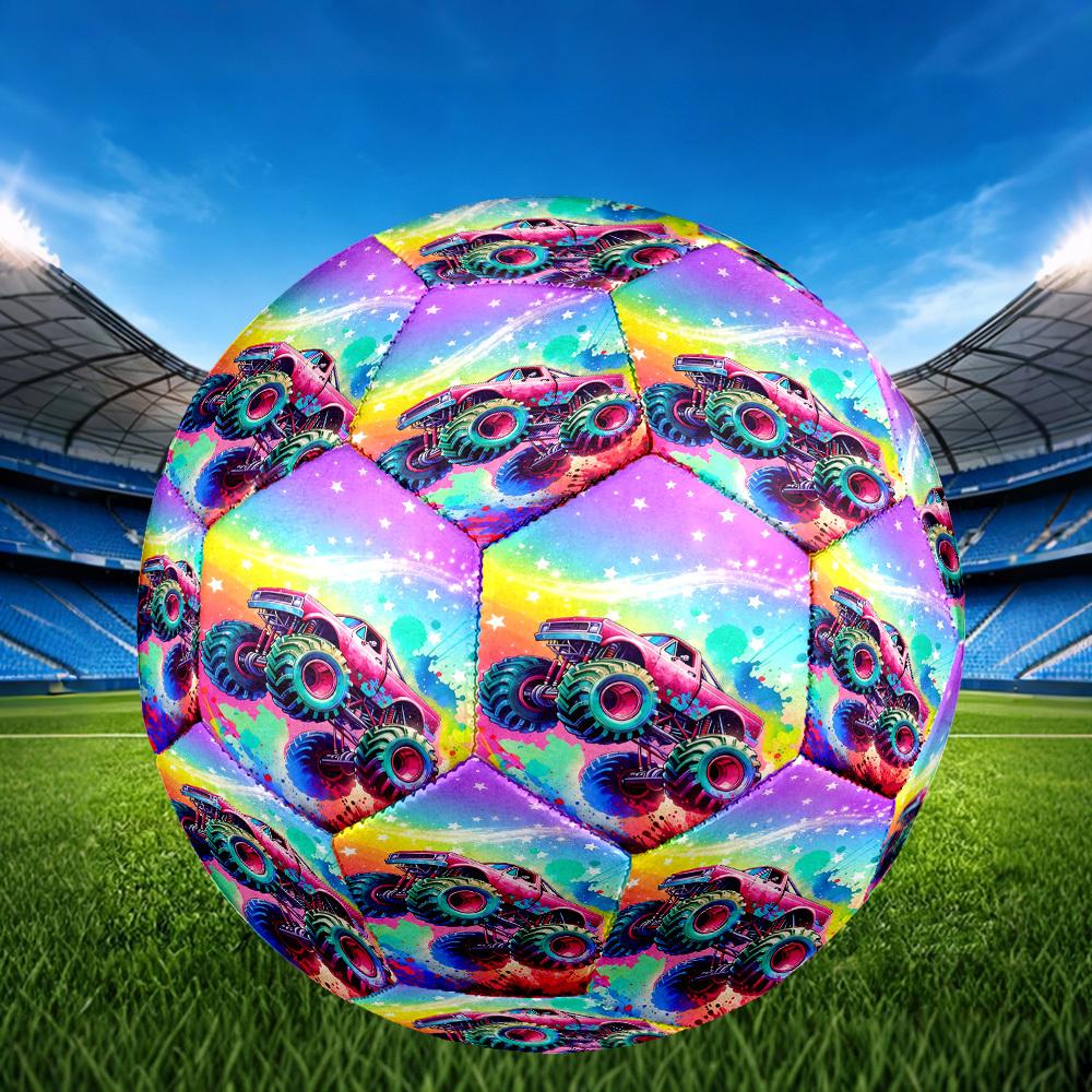 1pc Rainbow Monster Truck Theme Soccer Ball Football, Size 5, Lightweight PVC, Outdoor Training Soccer Ball,Gift c65138