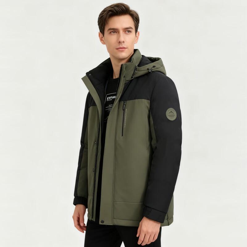Yuzhaolin Men's Color Block Padded Jacket with Detachable Hood
