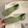 Rimocy Luxury Pearl Crystal Flats For Women  Summer D 'Orsay Soft Bottom Single Shoes Woman Bling Shiny Rhinestone Mom Shoes