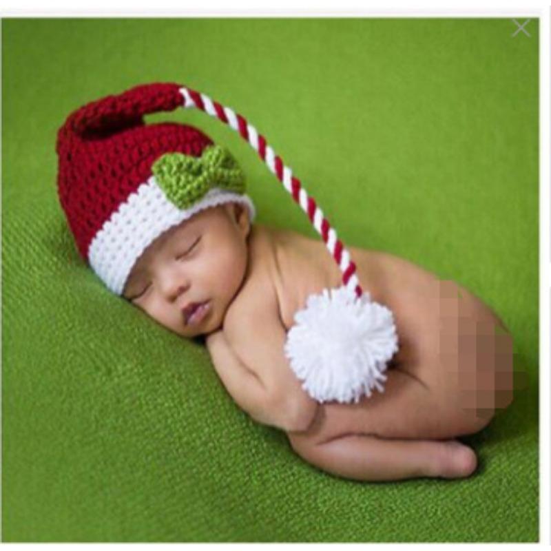 New wool hand-knitted children's photography long tail hat, newborn cartoon sweater hat, Christmas long hat