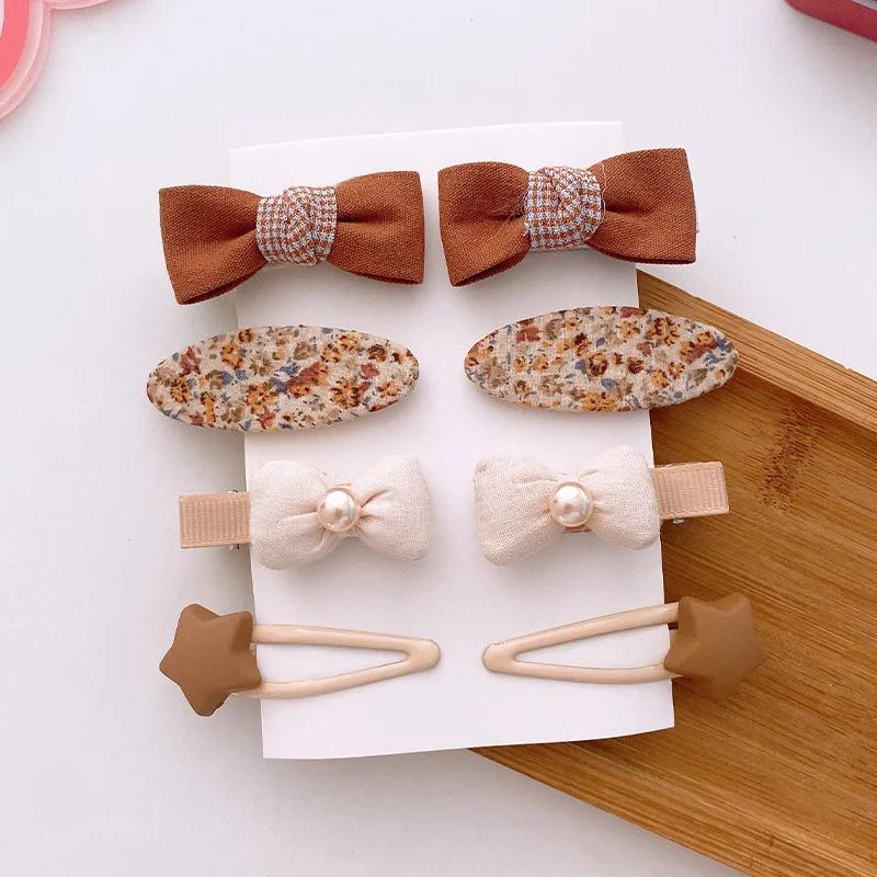8pcs/set Aesthetic Floral Hair Clip for Girls Beige Pink Series Butterfly Bowknot Heart Hair Pin for Kid Girl Hair Accessories