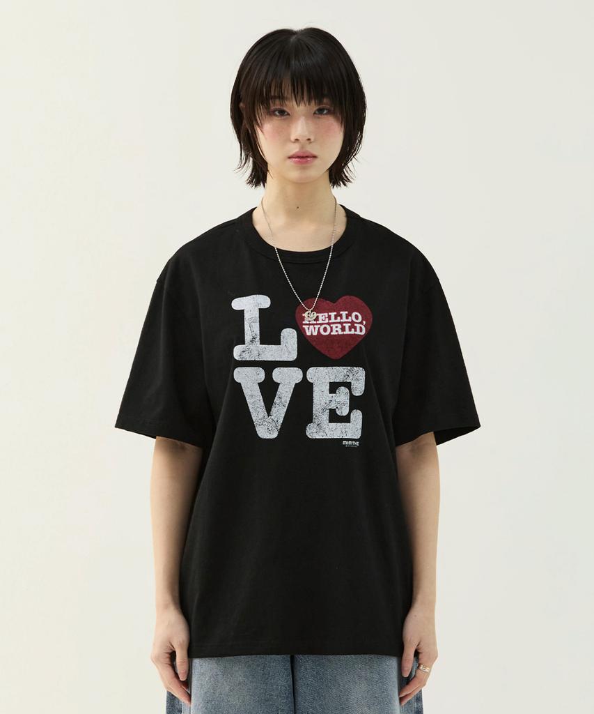 Mimdeowodeulobeu Hello World Love T-Shirt_Charcoal
