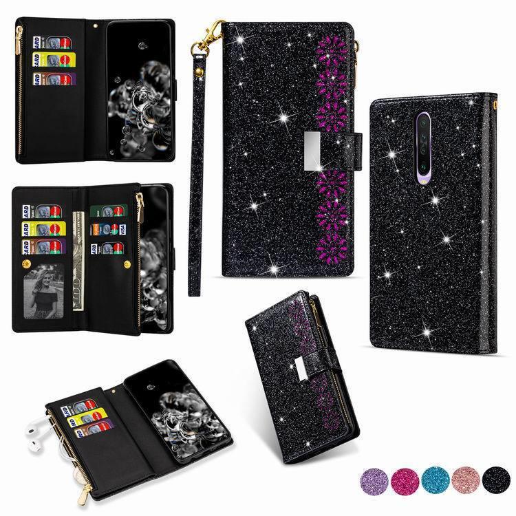 Redmi Note 9 Pro/K30/8A Leather Wallet Case with Laser Engraved Nine Card Slots