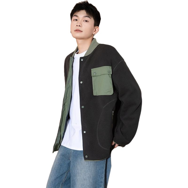 

TonLion 2025 Spring Men s Baseball Collar Colorblock Pocket Jacket L