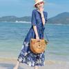 Women's Summer Positioning Print Lace-up Waist Artistic Travel Slimming Dress
