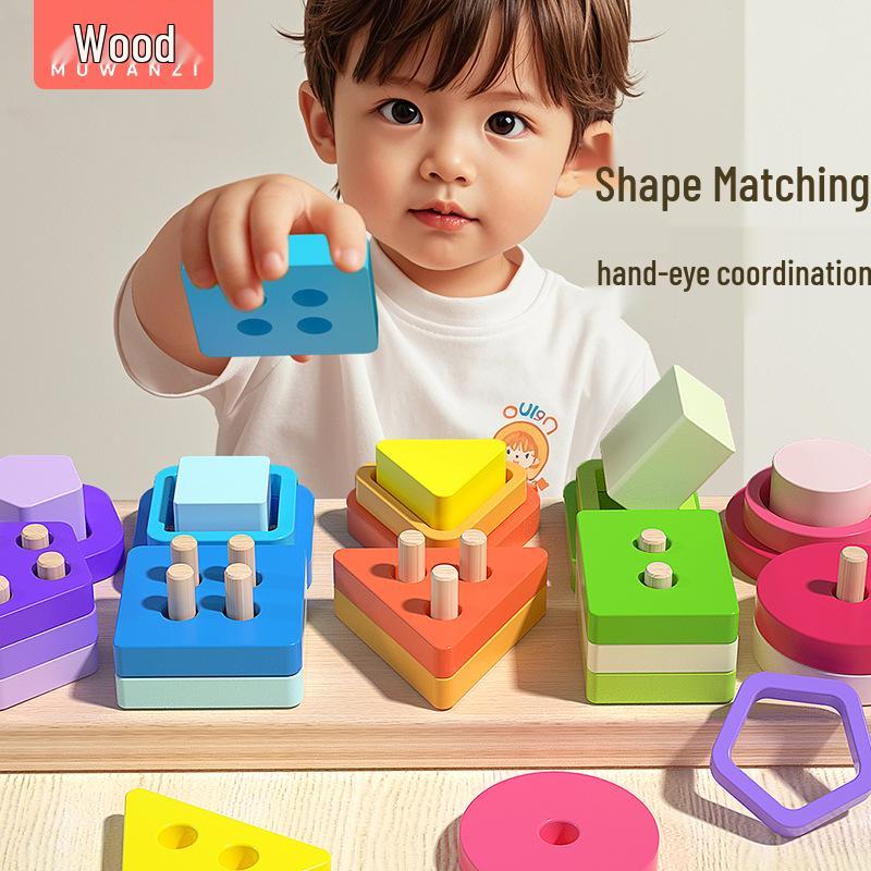 Montessori Wooden Geometric Shape Stacking Blocks for Early Education