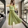 Women Skirt Pants Elastic Waist Adjustable Drawstring Ice Silk Cropped Pants Solid Color Casual Loose Fit Culottes