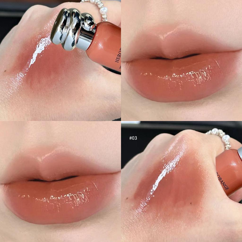 HERORANGE Mirror Bloom Heart Refreshing Color Lip Glaze - Moisturizing, Non-Sticky, Long-Lasting for Younger-Looking Lips