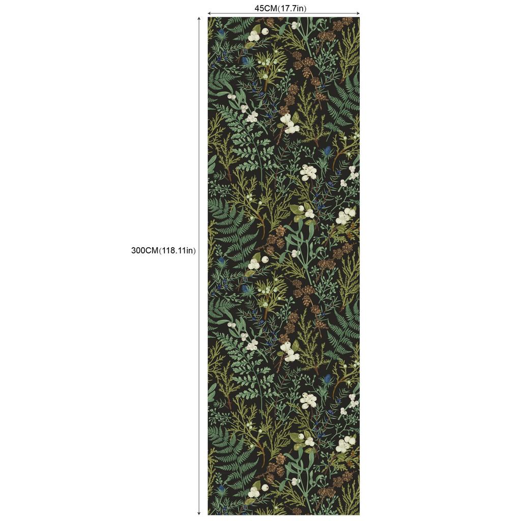 Removable Seamless Self-Adhesive Wallpaper for Living Room Background (Green Plants and Flowers)