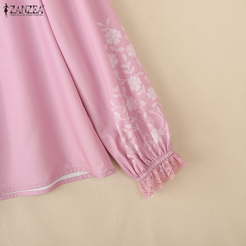 ZANZEA Women Casual Stand Collar Long Sleeve Print Blouse