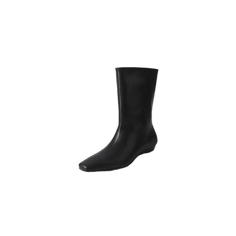Fashion Skinny Boots Women's Autumn and Winter Square Head Sleeve Thick Heel Low Heel Simple Temperament Short Boots Women's Boots