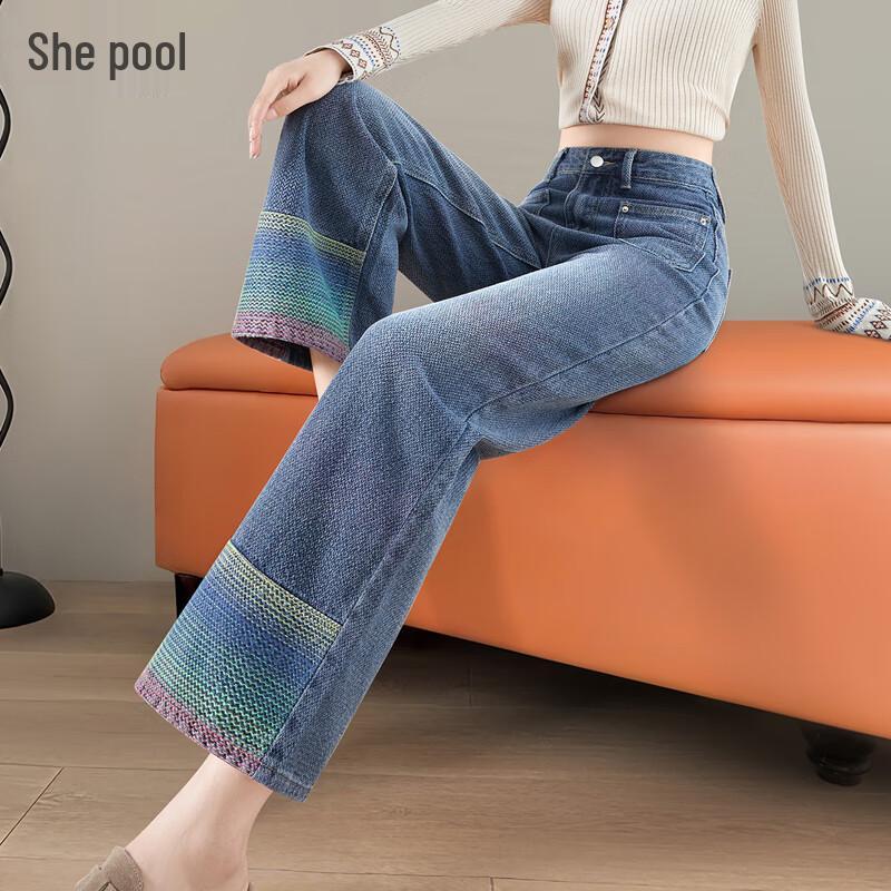 

Taichi Women s 2025 Autumn Washed High-Waist Cropped Denim Jeans L