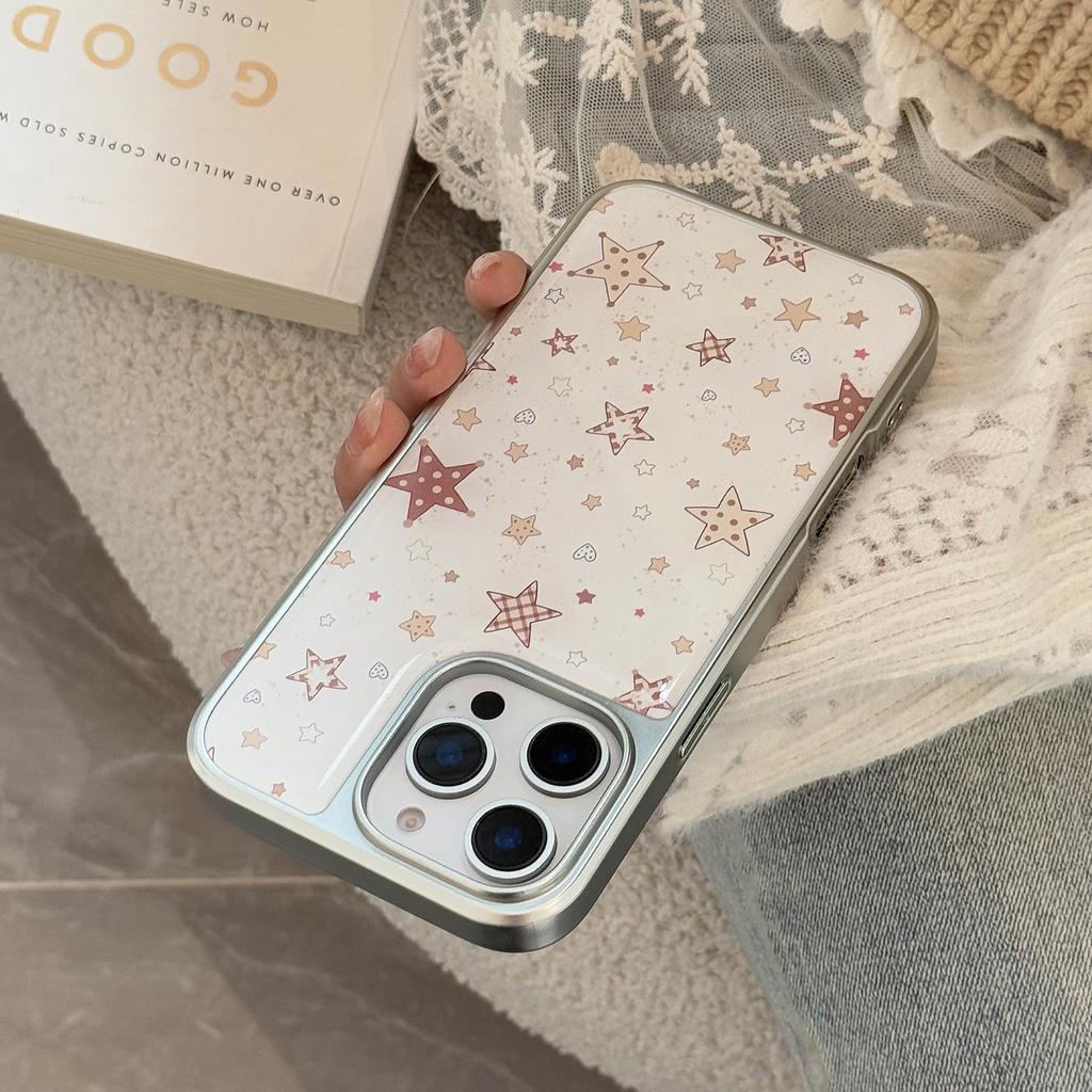 ins Polka Dot Plaid Star Phone Case for iPhone 14, iPhone 15, and iPhone 16 Pro Max