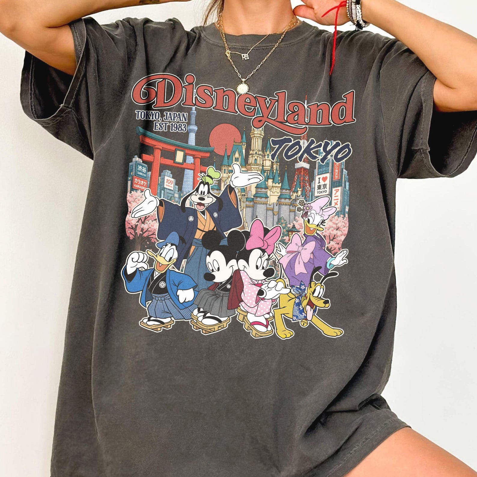 Disney Mickey And Friends Tokyo Disneyland Shirt, Retro Japan Castle Tee, Mickey Minnie Goofy Donald Daisy Travel Outfit, 1983 Tee S