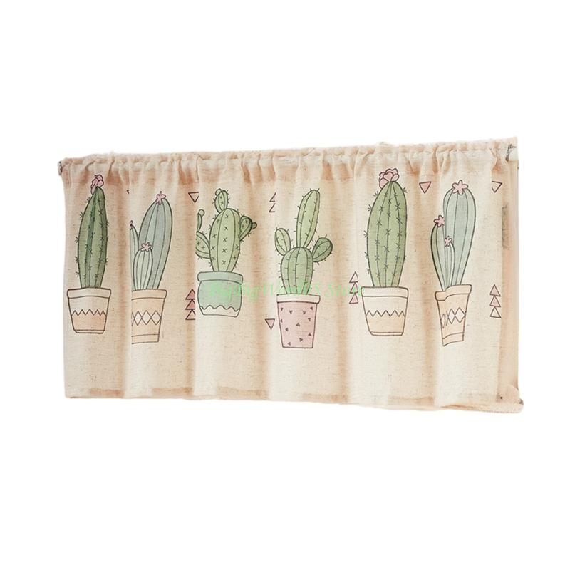 

24TE Reversible Linen Door Hanging Sturdy Dustproof Decorative Cactuses Print Space Divider Quick Setups 70 60cm