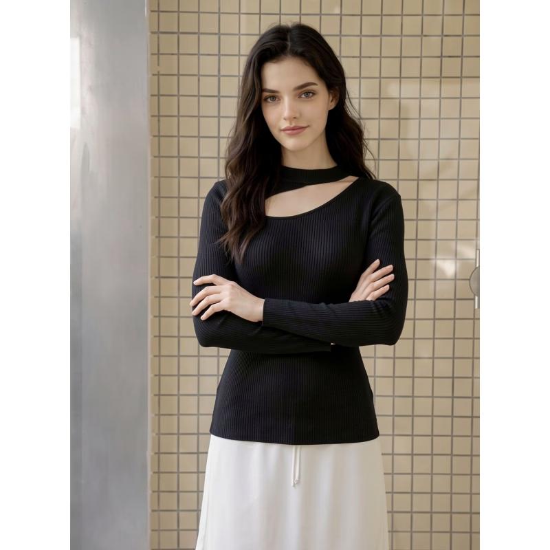 Basic House Women's Halterneck Hollow-Out Knit Sweater
