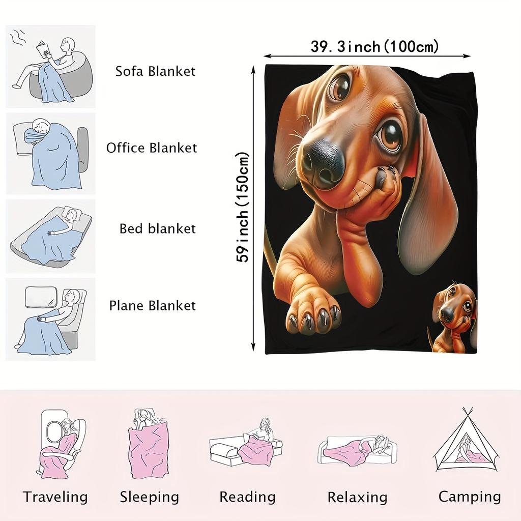Lightweight and Warm Super Soft Sausage Dog Print Blanket, Suitable for Beach Parties, Bed, Outdoor Camping, Car Blanket and Air