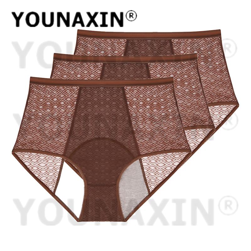 3PCS Women's Underwear High Waist Period Panties Leakproof Briefs Breathable Mesh Menstrual Lingerie Fit 40-85kg Wear