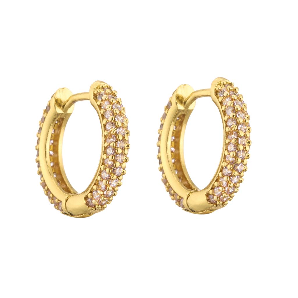 18K Gold Plated Brass Huggie Earrings with CZ Zircon Thin Ear Hoops Earring for Women Round Colorful Earring Piercing