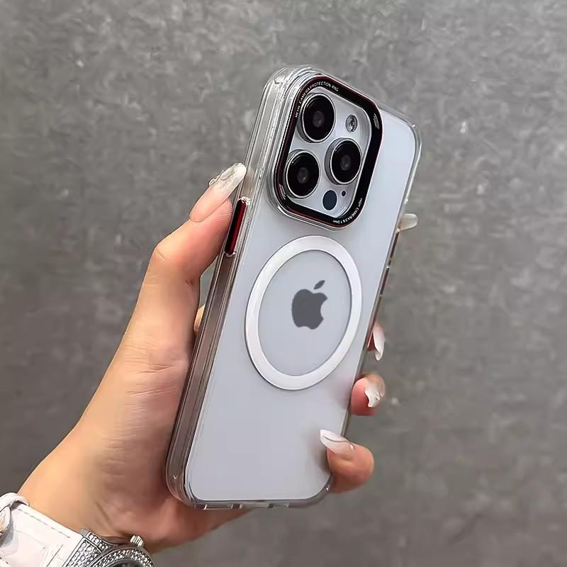 Acrylic Magnetic Suction Suitable for Apple 16prox Mobile Phone Case IPhone 15 Ice Color Transparent 14 Metal Ring Protection Case