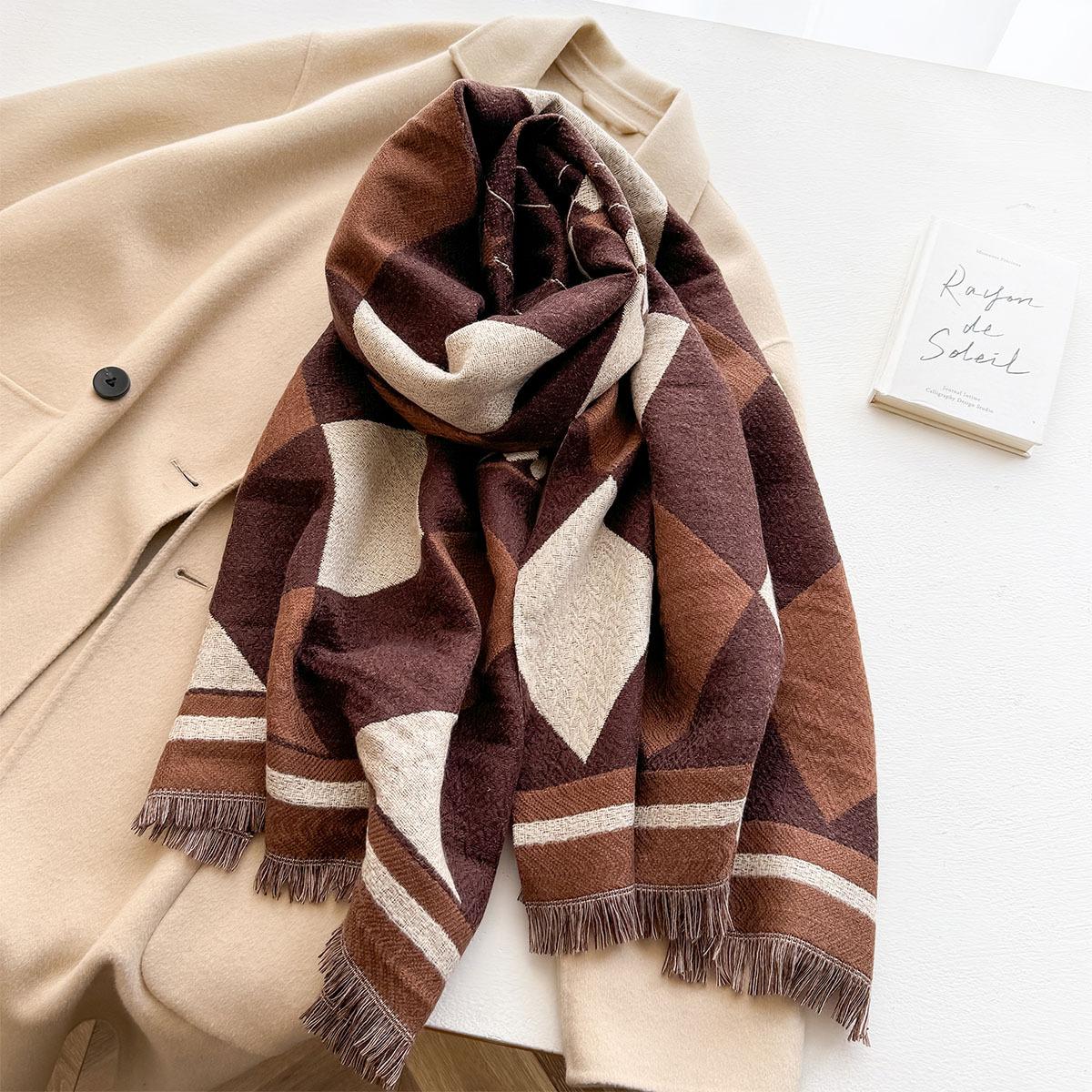 

Корейский Новый Модный Шарф из Имитации Кашемира с Алмазной Решеткой Двусторонний Женский Мужской Утепленный Теплый Шаль Осенне-Зимние Шарфы для Шеи 62X195cm