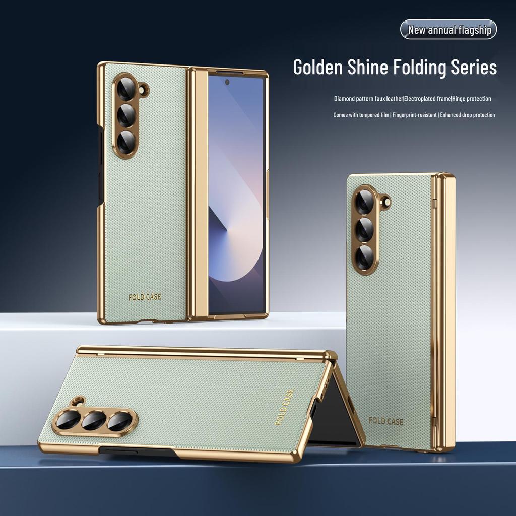Samsung Z Fold7 Hülle: Galvanisiertes Leder mit Diamantmuster und vollständiger Scharnierabdeckung für Fold6/5