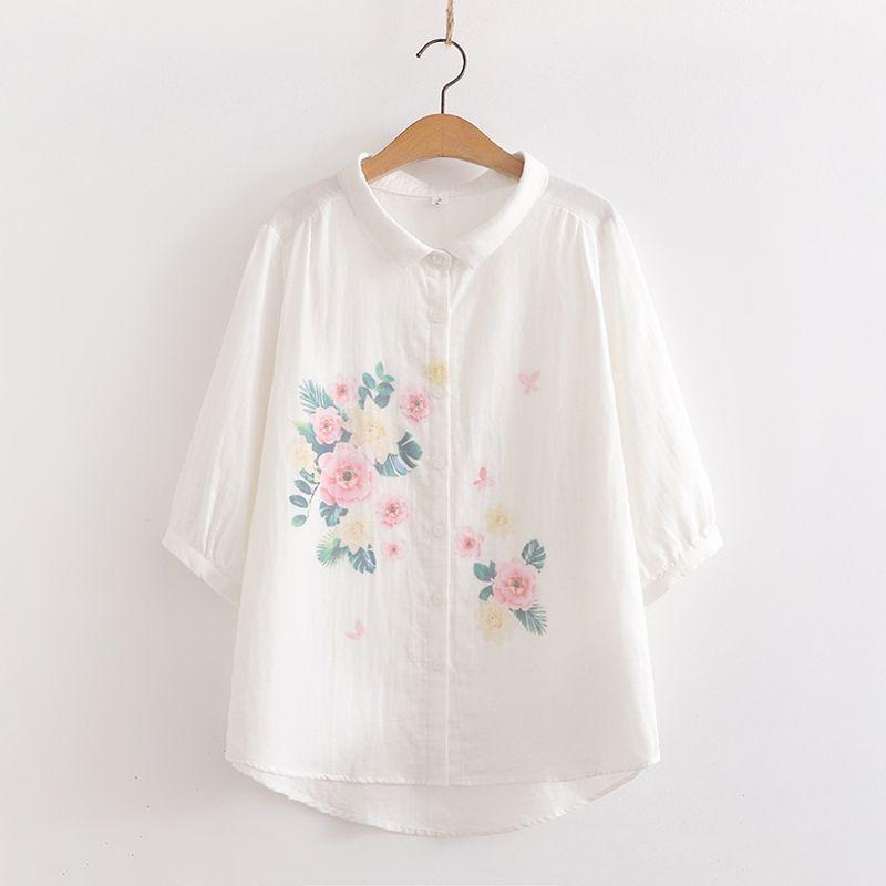 Cartoon Flower Loose Double-Layer Cotton Yarn Long Sleeves Artsy