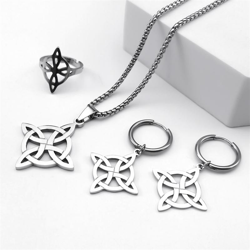 Stainless Steel Zircon Set Witch Irish Celtic Knot Wicca Pendant Necklaces for Women Men Earring Bracelet Ring Nudo De Bruja