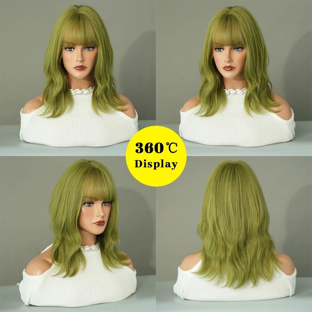 Perucă verde pentru femei Perucă de păr sintetic Bob până la umăr Perucă ondulată Cosplay Party Perucă de Halloween pentru femeie cu păr fals