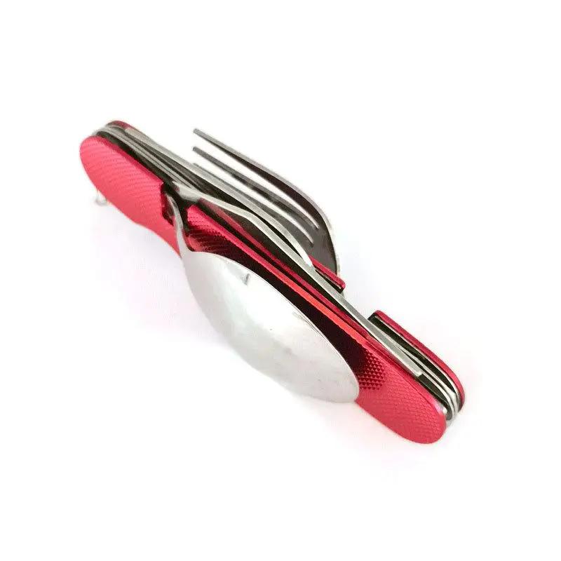 Foldable Camping Tableware Knife Spoon Fork 4-In-1 Tablespoon Stainless Steel Bottle Opener Outdoor Camping Knife Folding Knife