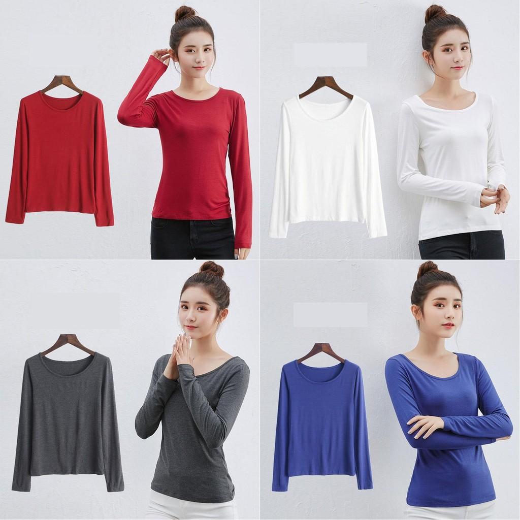 Klassisches Baumwollmischgewebe Damen Langarm Einfarbiges T-Shirt mit zeitlosem Reiz
