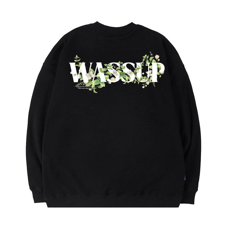 Wassup Vine Flower Language Crew Neck Heavyweight Sweatshirt Unisex Autumn and Winter American Style Trendy Brand Fleece Pullover Top