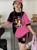 Kawaii Anime Print Kinder Sportanzug Glücksbuchstaben Design Kurzarm T-Shirt und Shorts 2-teiliges Set Mädchen Freizeit Sommerkleidung