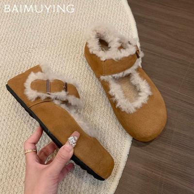 Semišové balerínky Dámske topánky Mary Janes Kožušinové Plytké Pracka Ležérne Bavlnené topánky 2025 Trend Zimné Krátke Plyšové Teplé Mujer Zapatillas