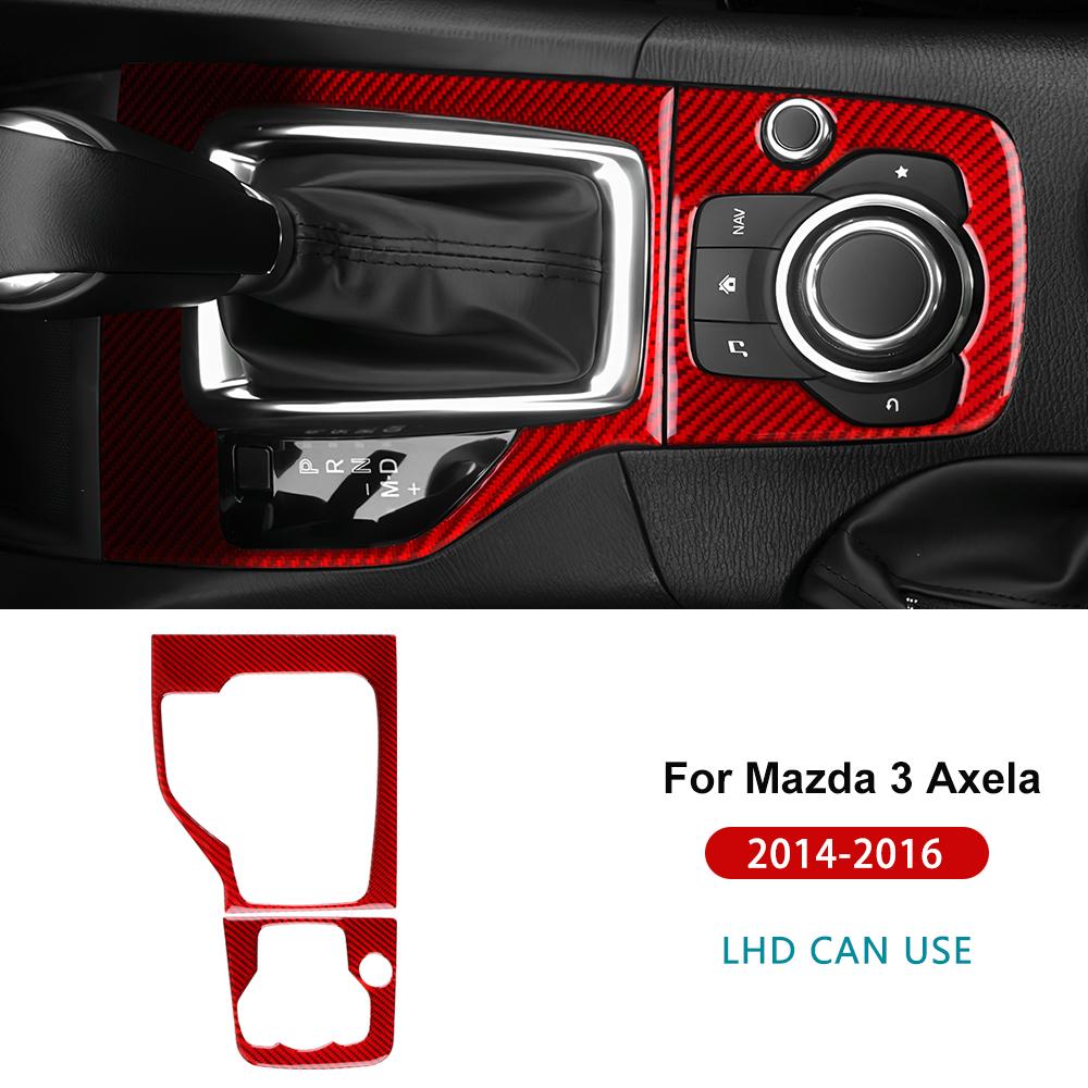 Echter Weicher Karbonfaser-Aufkleber für Mazda 3 Axela 2014 2015 2016 LHD RHD Auto Automatik-Schaltknauf-Panel Innenraumverkleidung Zubehör