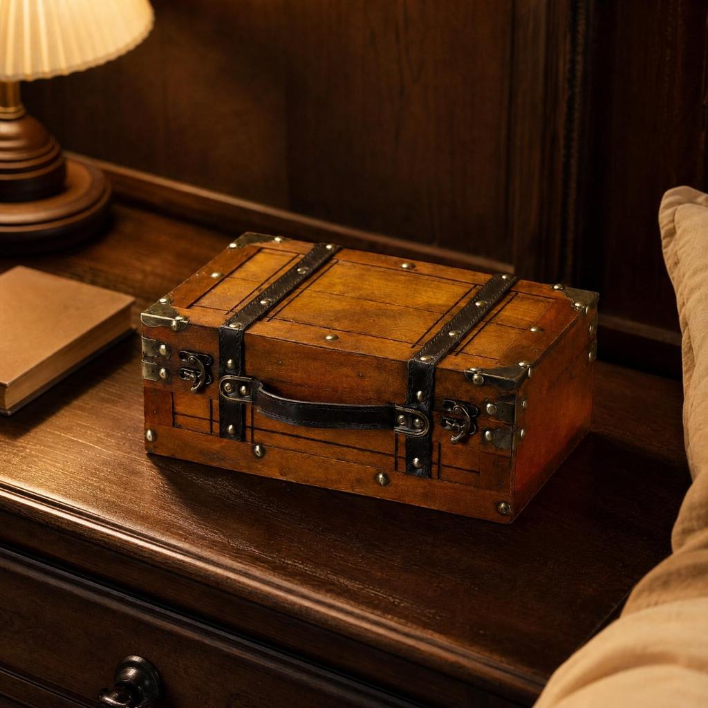 Vintage-Style Wooden Storage Trunk Compact for Shop Display, Bedroom
