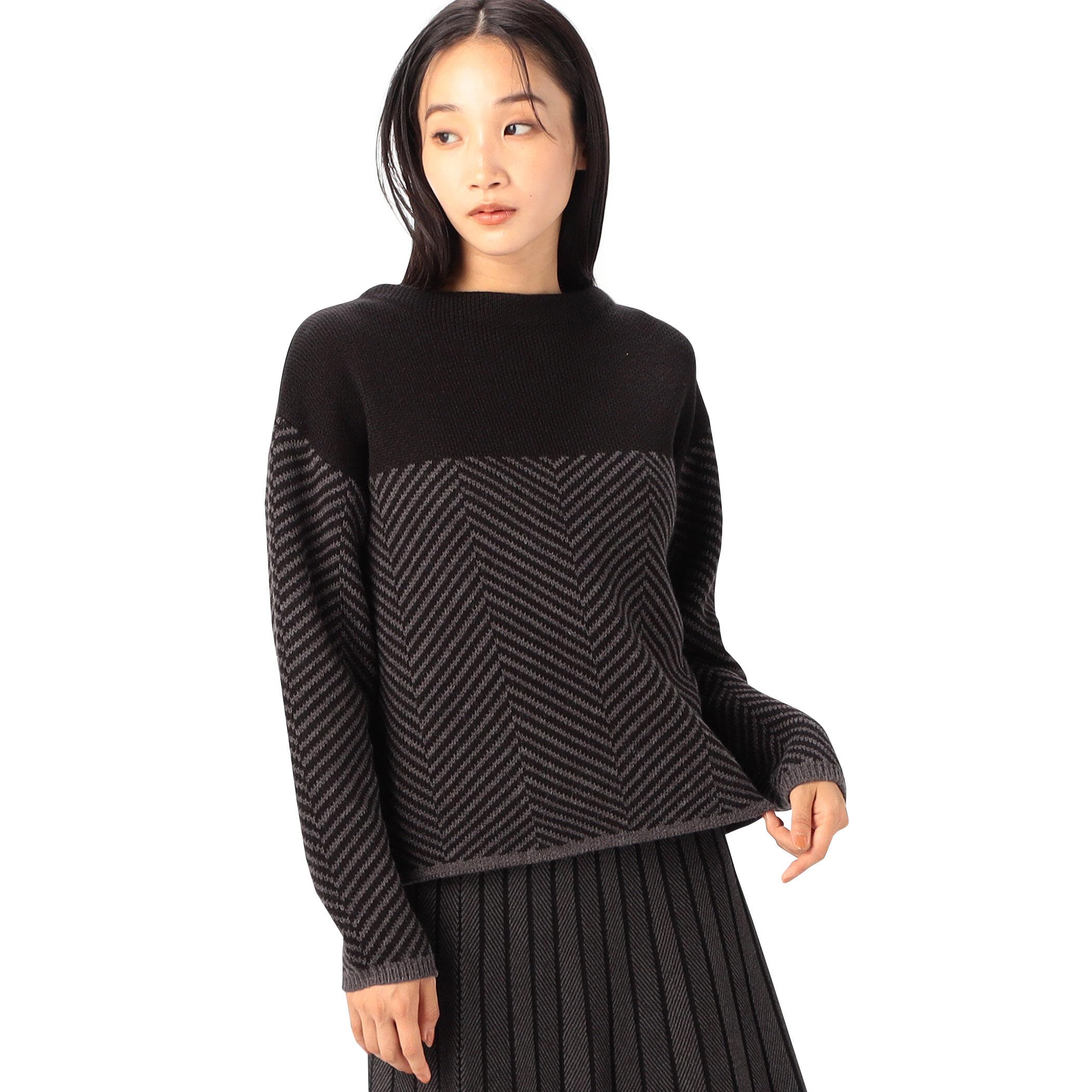 

Comme Ca Ism Herringbone Compatible L Charcoal Herringbone Knit/Set-Up 12-77KI10-204