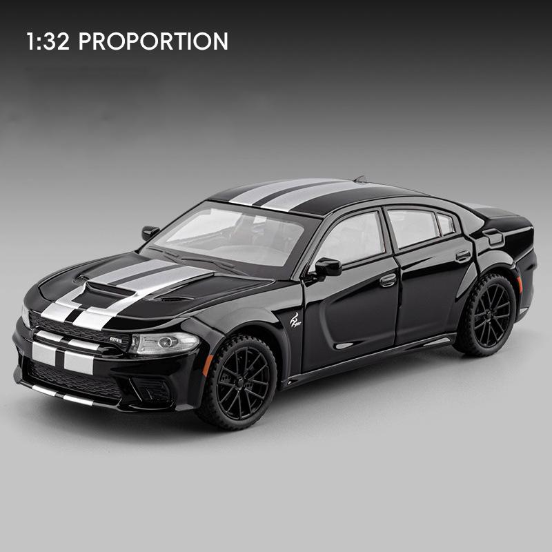 1/32 Dodge Charger SRT Hellcat Alloy Muscle Car Model Sound and Light Pull Back Children's Toy Collectibles Birthday Gift