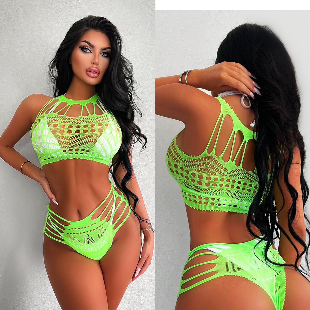 Sexy Halter Mesh Bodysuits For Women Erotic Fishnet Sexy Lingerie Backless Dress Costumes Teddies Bodysuits Sexy Porno Underwear