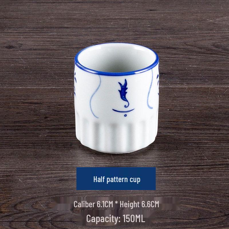 Vintage Ceramic Blue & White Bamboo Flower Bowl - Rustic Farmhouse Tableware, Ideal for Rice & Noodles