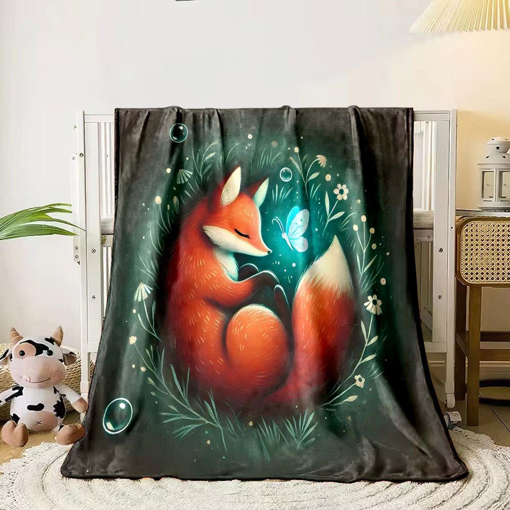Whimsical Fox and Butterfly Print Blanket Soft and Cozy Perfect for the Living Room Bed Sofa or a Nap,gift