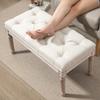 Upholstered Seat Stool, Upholstered Bench, Footstool, Wood and Linen-Look Fabric Cover, 80L X 40W X 43H Cm, Cream White