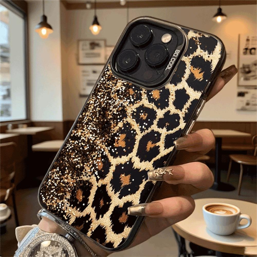 Golden Leopard Print with Glitter Hard Phone Case for Xiaomi Redmi Note 15 14 13 12 11 Pro Plus Shockproof Protective Cover